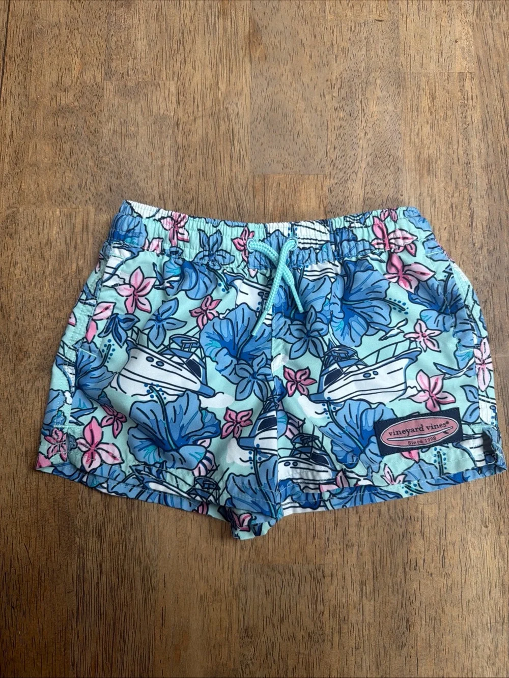 Vineyard Vines Blue & Pink Floral Boat Swim Shorts